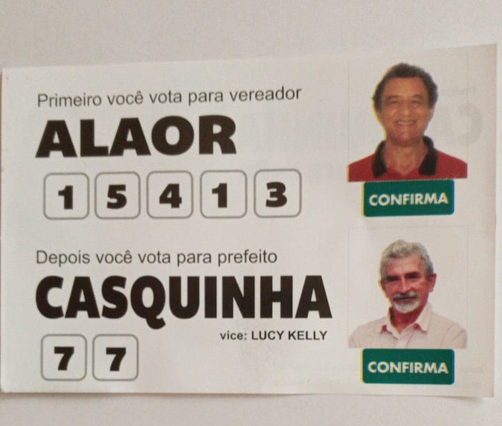 Santinho de Alaor, candidato a vereador de Jambeiro, com número errado — Foto: Arquivo pessoal