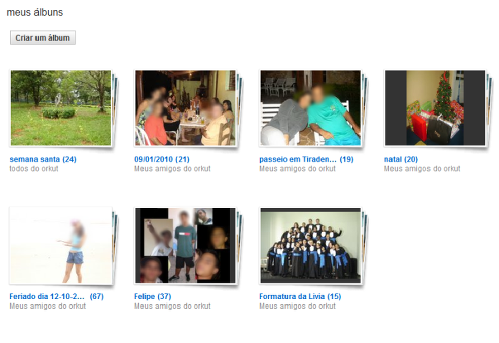 No começo, álbum do Orkut permitia até 12 fotos; limite foi quebrado posteriormente (Foto: Reprodução/Lívia Dâmaso)