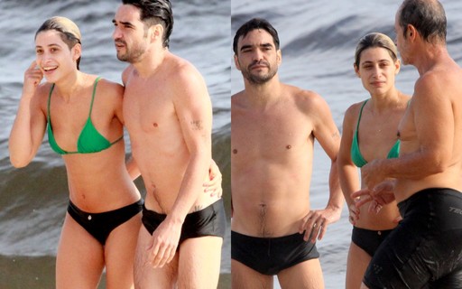 Caio Blat e Luisa Arraes curtem dia de praia com Guel Arraes