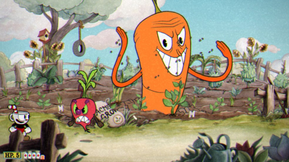 Cuphead tem uma direção de arte única, dificuldade elevada e ação frenética em 2D — Foto: Reprodução/Rafael Monteiro