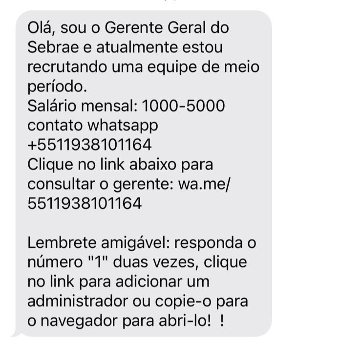 Sebrae em Roraima alerta que mensagem sobre vagas de emprego é golpe