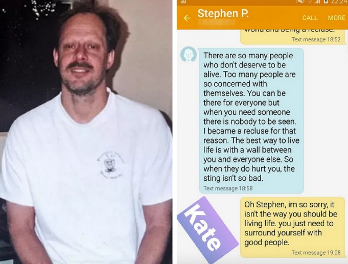 As mensagens enviadas pelo atirador Stephen Paddock  à amante antes de abrir fogo contra o público de um festival de música em Las Vegas e matar 58 pessoas (Foto: Reprodução)