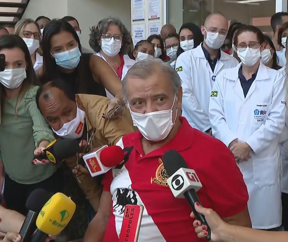 Adelino, único paciente de Covid de hospital referência para doença no Rio recebe alta — Foto: Reprodução/ TV Globo