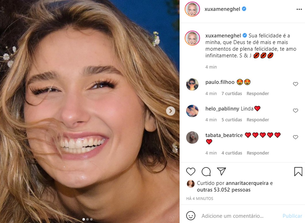 Xuxa presta homenagem a Sasha Meneghel após casamento (Foto: Reprodução/Instagram)