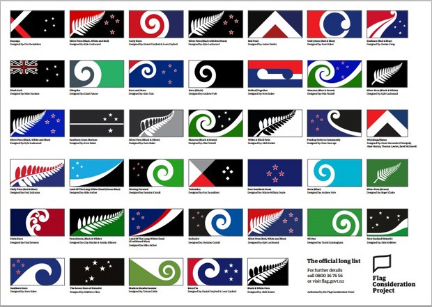 Os 40 designs escolhidos: um deles poderá ser a nova bandeira do país (Foto: Divulgação)