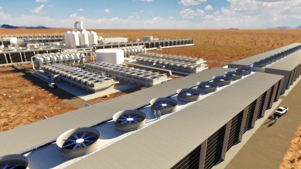 A Carbon Engineering está planejando construir, no Texas, a maior usina de captura direta de ar do mundo — Foto: Carbon Engineering via BBC