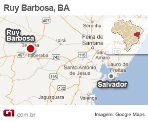 Mapa cidade de Ruy Barbosa, Bahia (Foto: Arte G1)