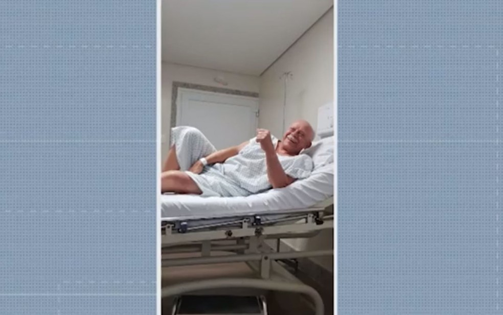 Vitório já no hospital, mas antes de ir para a UTI, em Salvador — Foto: Reprodução/TV Bahia