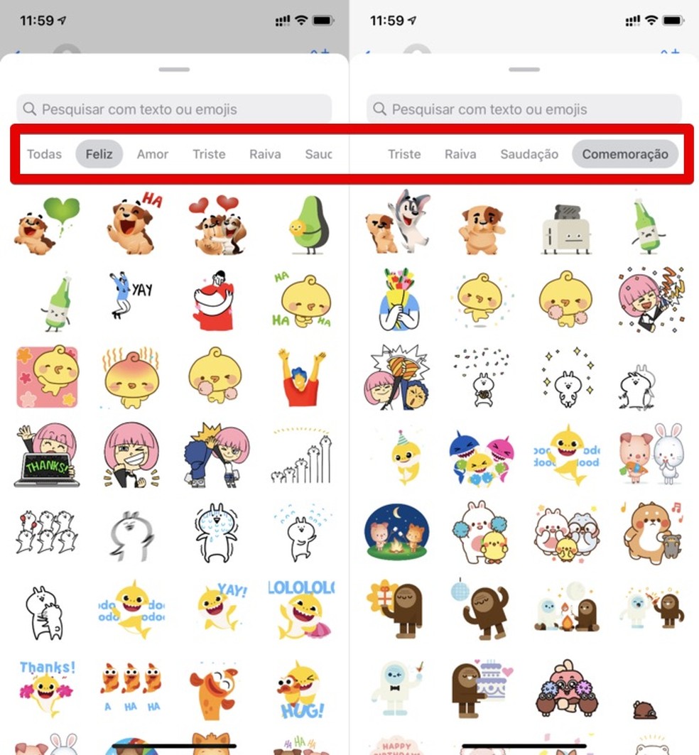 Categorias de figurinhas no WhatsApp — Foto: Reprodução/Helito Beggiora