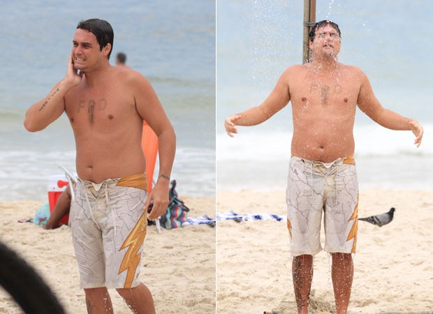 Felipe Dylon se refresca em praia no Rio de Janeiro  (Foto: JC PEREIRA / AgNews)