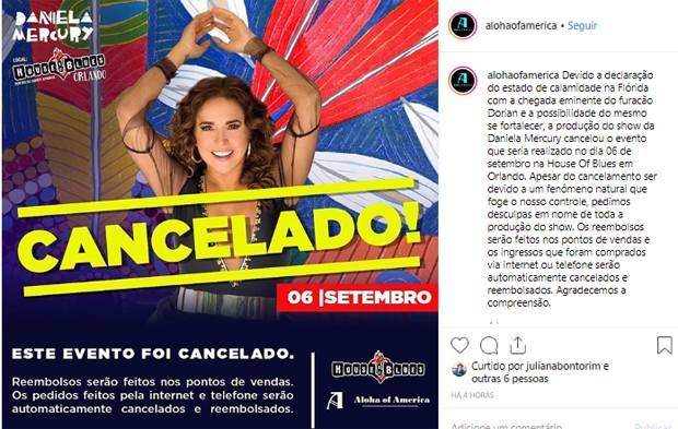 Daniela Mercury cancela shows nos Estados Unidos (Foto: Reprodução/Instagram)