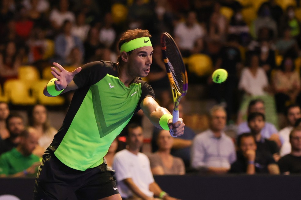 Rafael Nadal durante jogo de exibição no Mineirinho, em Belo Horizonte — Foto: Gilson Junio/AGIF