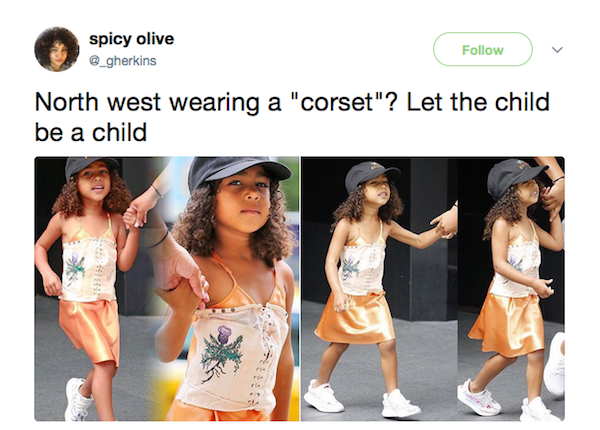 Uma pessoa criticando o vestido utilizado por North Kardashian West, filha de Kim Kardashian e Kanye West (Foto: Twitter)