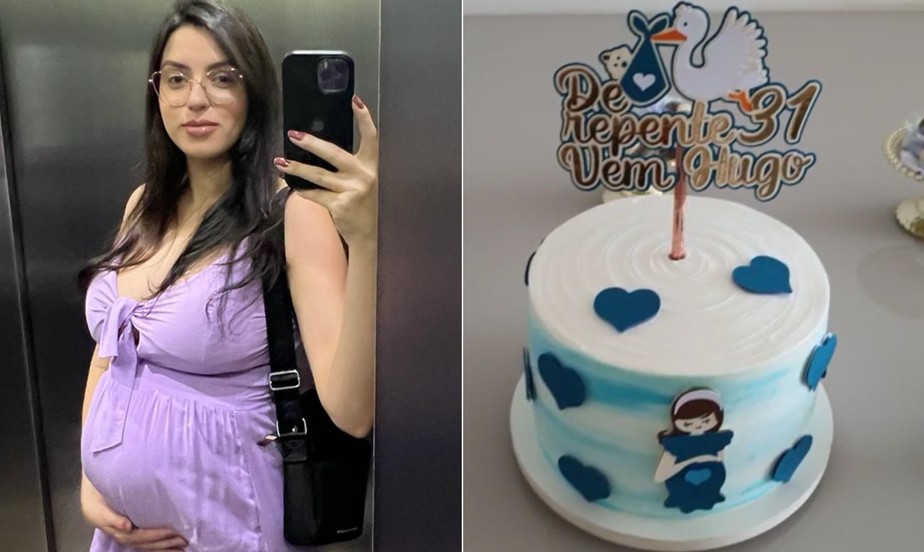 Família fez um bolo para comemorar o aniversário de Letycia e a chegada de Hugo