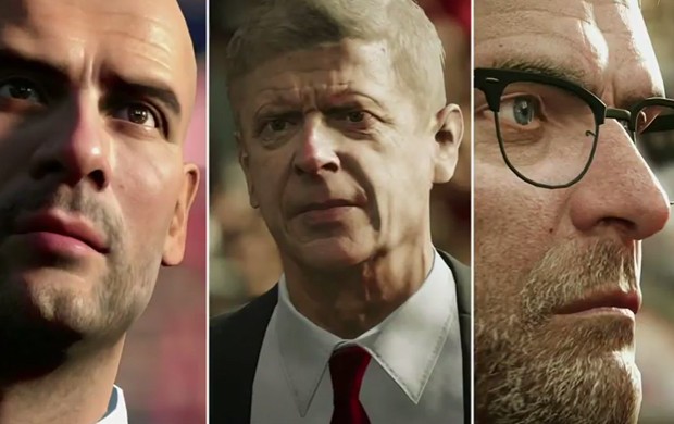 Técnicos do campeonato inglês de futebol, como Pepe Guardiola, Arsène Wenger e Jürgen Klopp, estarão em 'Fifa 17' (Foto: Reprodução)