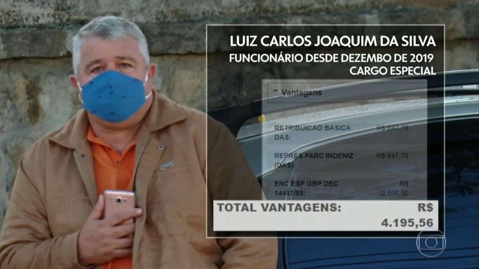 Luiz Carlos tem cargo especial na prefeitura e recebe mais de R$ 4 mil — Foto: Reprodução/TV Globo