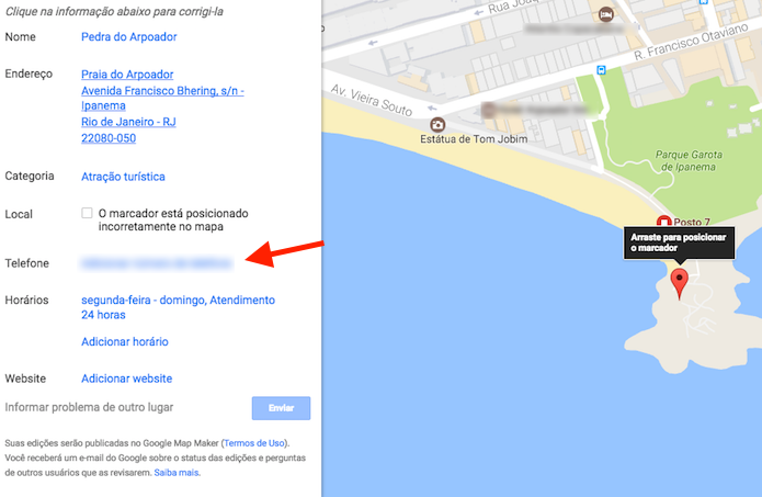 Tela para alterar informações de um local no Google Maps (Foto: Reprodução/Marvin Costa)