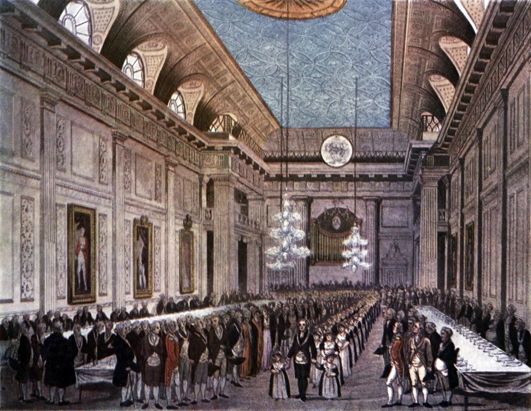 Ilustração de antiga reunião de maçons em Londres, no Freemasons Hall (Foto: Wikimedia Commons )