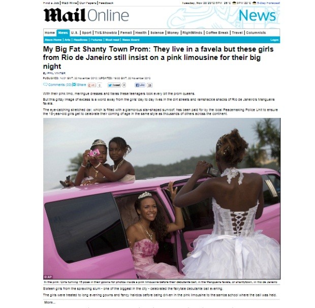 Reportagem sobre as debutantes brasileiras no Daily Mail: houve quem reclamasse do título (Foto: Reprodução)