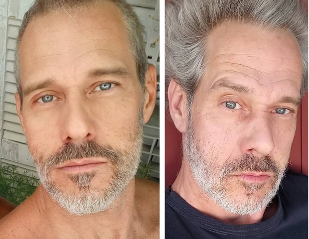 Antes e depois: Nico Puig com cabelo raspado e com visual atual (Foto: Reprodução/Instagram)