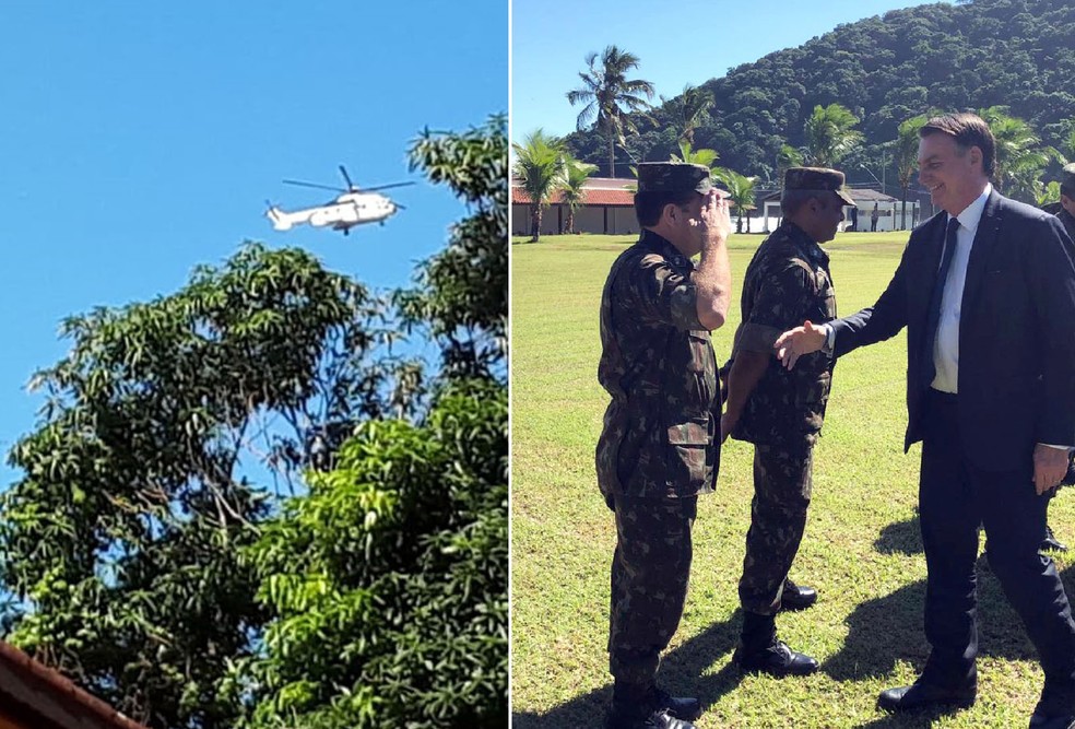 Helicóptero da FAB, transportando o presidente, pousou às 13h30 em Guarujá, SP — Foto: G1 Santos