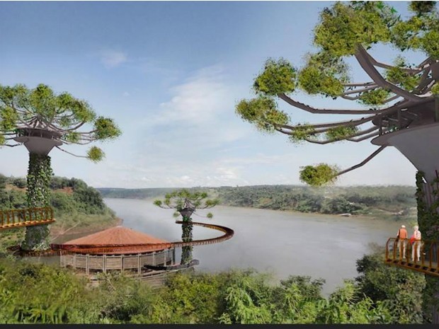 Projeto prevê torres no formato de árvores, passarelas, restaurante e centro cultural  (Foto: Fundo Iguaçu / Divulgação)