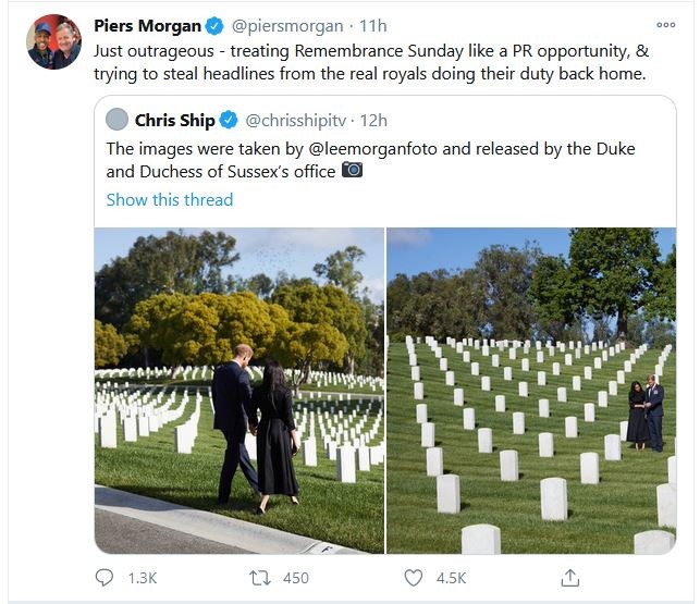 Príncipe Harry e Meghan Markle são criticados por homenagem no Remembrance Day (Foto: Twitter)