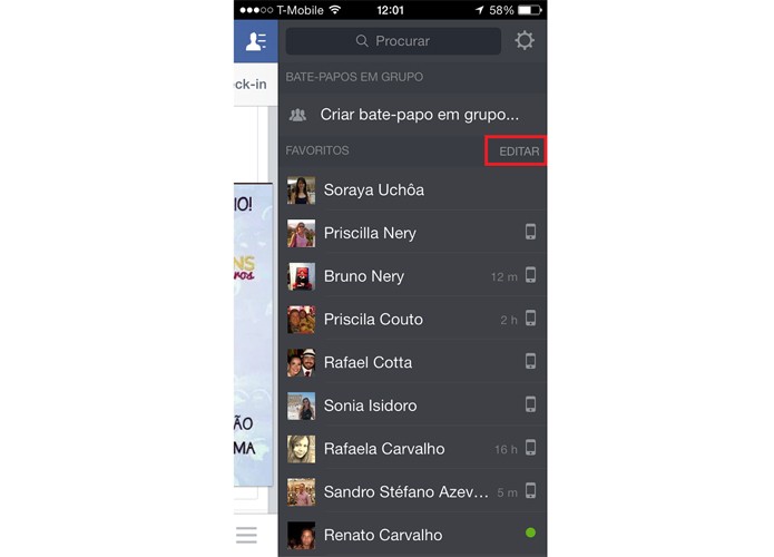 Acesso às configurações do chat do Facebook mobile (Foto: Reprodução/ Aline Jesus)
