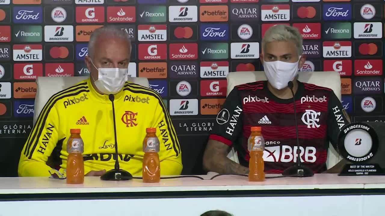 Veja a coletiva de Dorival J&uacute;nior e Pedro ap&oacute;s V&eacute;lez Sarsfield 0 x 4 Flamengo