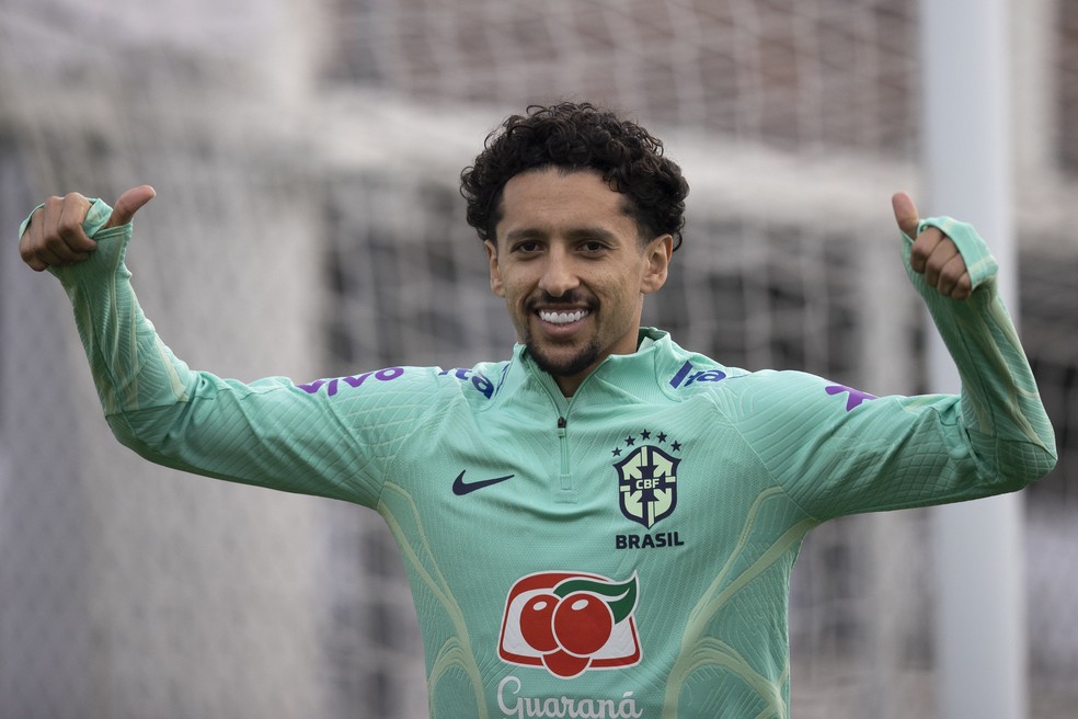 Marquinhos durante treino da seleção brasileira em Turim — Foto: Lucas Figueiredo/CBF