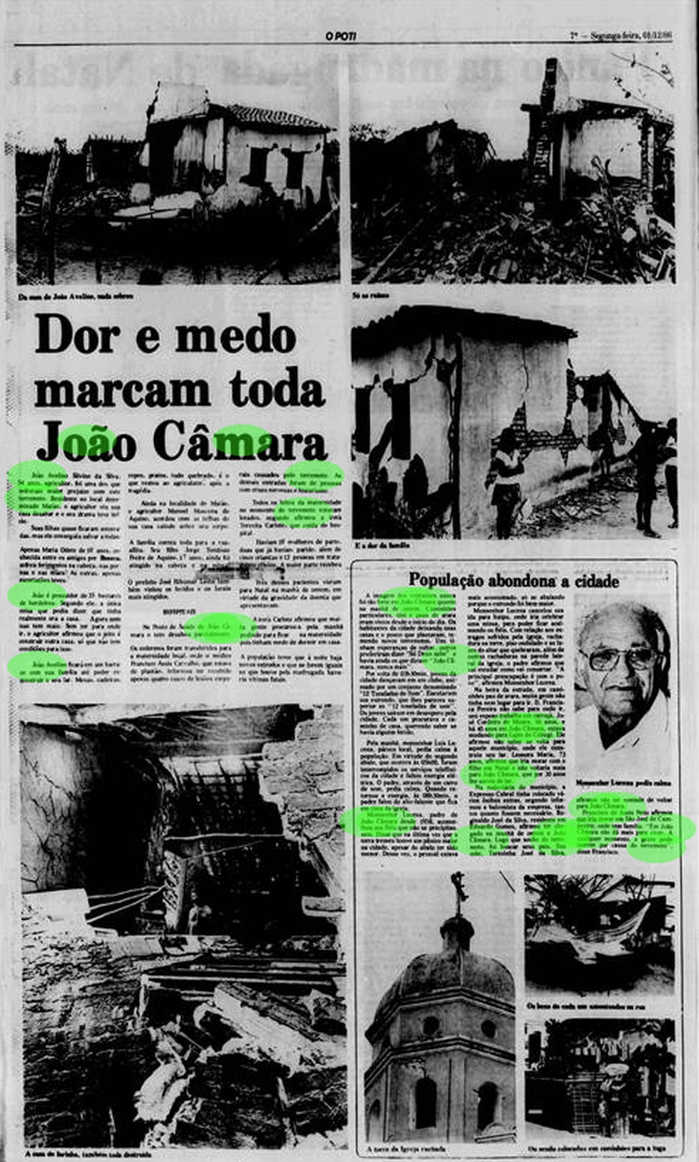 Jornal O Poti, no Rio Grande do Norte, no dia após o tremor registrado em João Câmara — Foto: Biblioteca Nacional