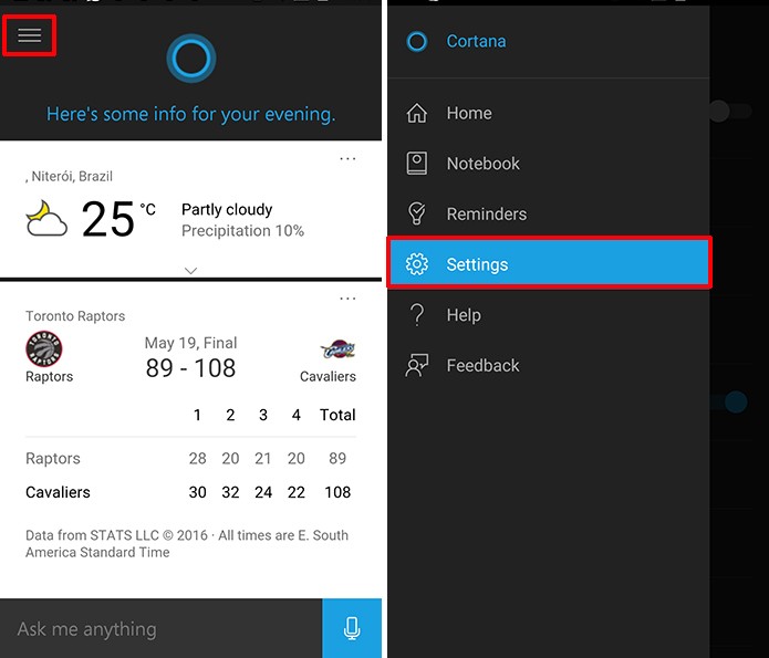 Usuário precisa entrar nas configurações da Cortana para ativar notificações em PC (Foto: Reprodução/Elson de Souza)