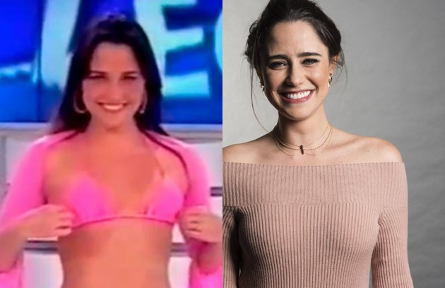 Antes de estrear como atriz em 'Malhação', Fernanda Vasconcellos foi assistente de palco do 'Domingo legal', no SBT (Foto: Reprodução e TV Globo)