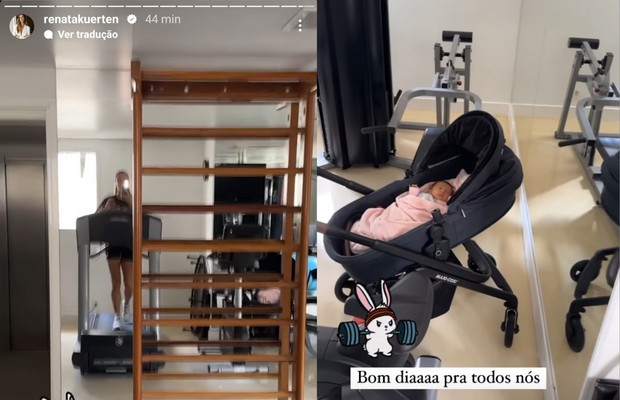 Renata Kuerten posta vídeo malhando ao lado da filha, Lorena (Foto: Reprodução/Instagram)
