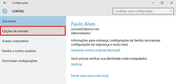 Abra as opções de login no Windows 10 (Foto: Reprodução/Paulo Alves)