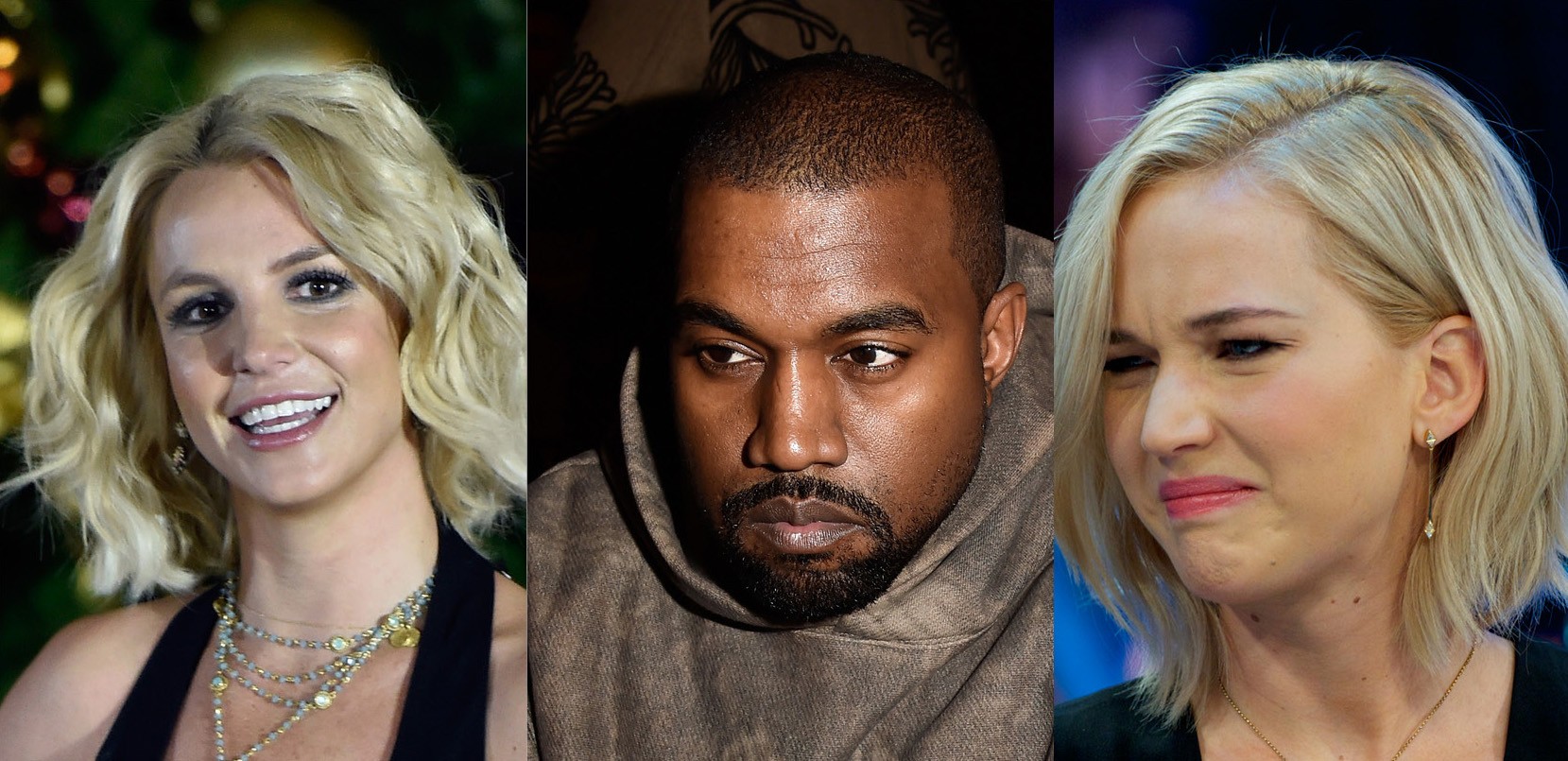 Britney Spears, Kanye West e Jennifer Lawrence (Foto: Getty Images)