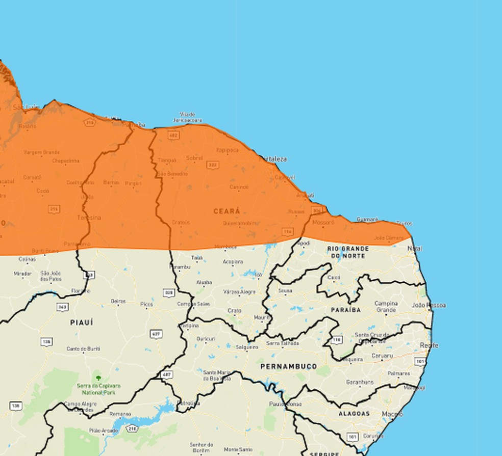 O alerta laranja significa  situação meteorológica perigosa. — Foto: Inmet