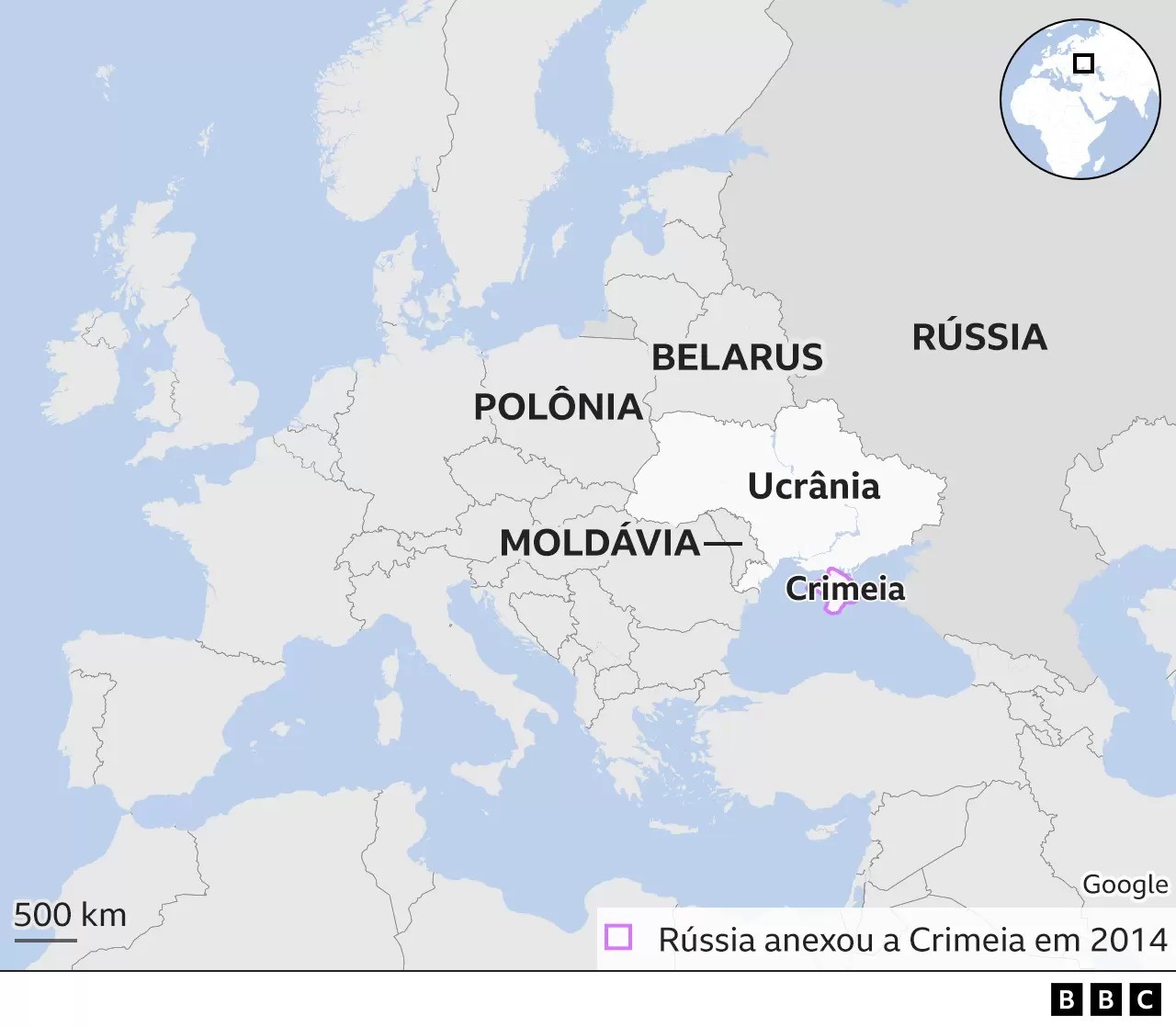 A Ucrânia fica no leste da Europa, entre a Rússia e a Polônia (Foto: BBC News)