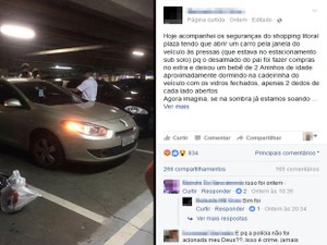 Caso de criança trancada pelo pai dentro de carro em estacionamento repercutiu nas redes sociais (Foto: Reprodução/Facebook) Caso de criança trancada pelo pai dentro de carro em estacionamento repercutiu nas redes sociais (Foto: Reprodução/Facebook)