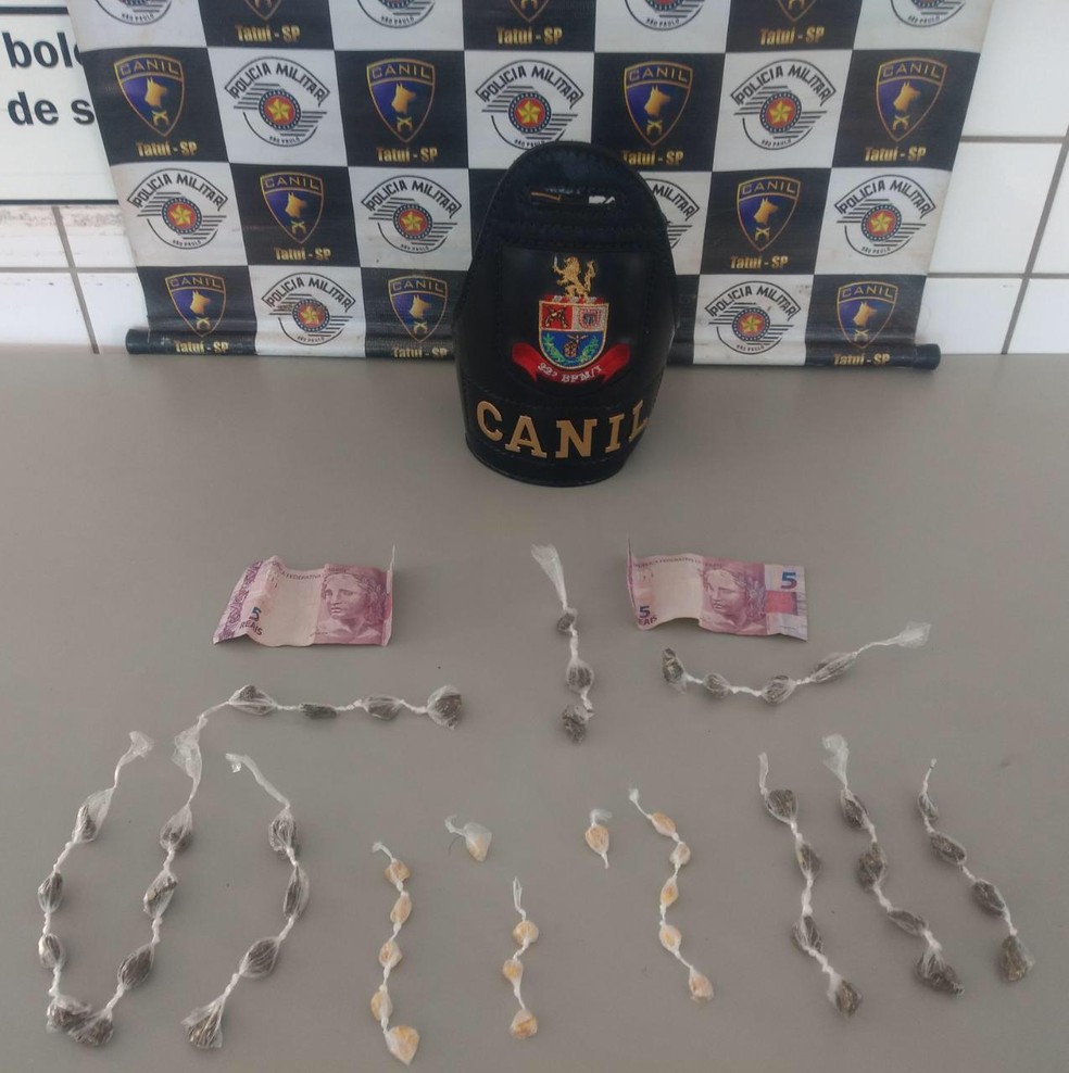 Drogas são apreendidas em praça de Tatuí pela Polícia Militar — Foto: Polícia Militar/Divulgação