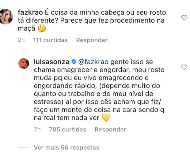 Resposta de Luísa Sonza (Foto: Reprodução/Instagram)