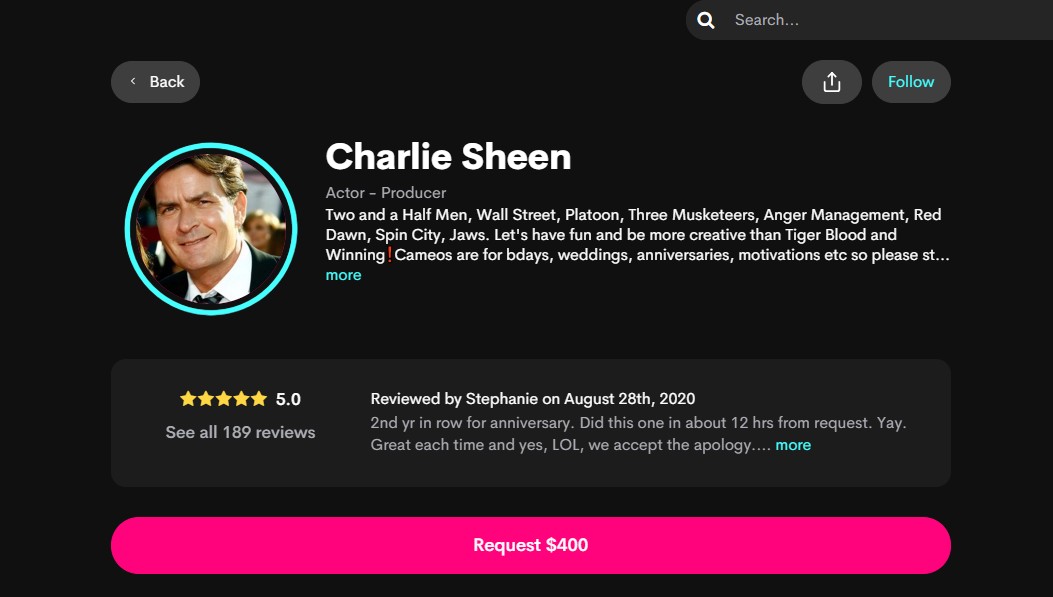 Charlie Sheen: ator vende vídeos personalizados em site (Foto: Reprodução)