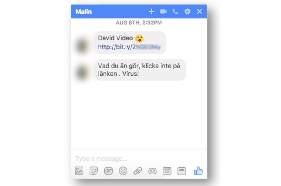 Vírus se espalha por mensagem falsa no Facebook Messenger (Foto: Reprodução/Kaspersky)
