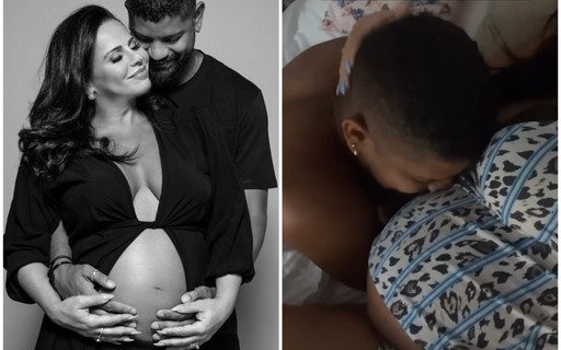 Viviane Araújo se diverte com papo de marido com sua barriga de grávida