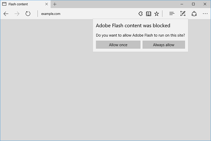 Conteúdo Flash vem bloqueado por padrão na build 15002 (Foto: Divulgação/Microsoft)