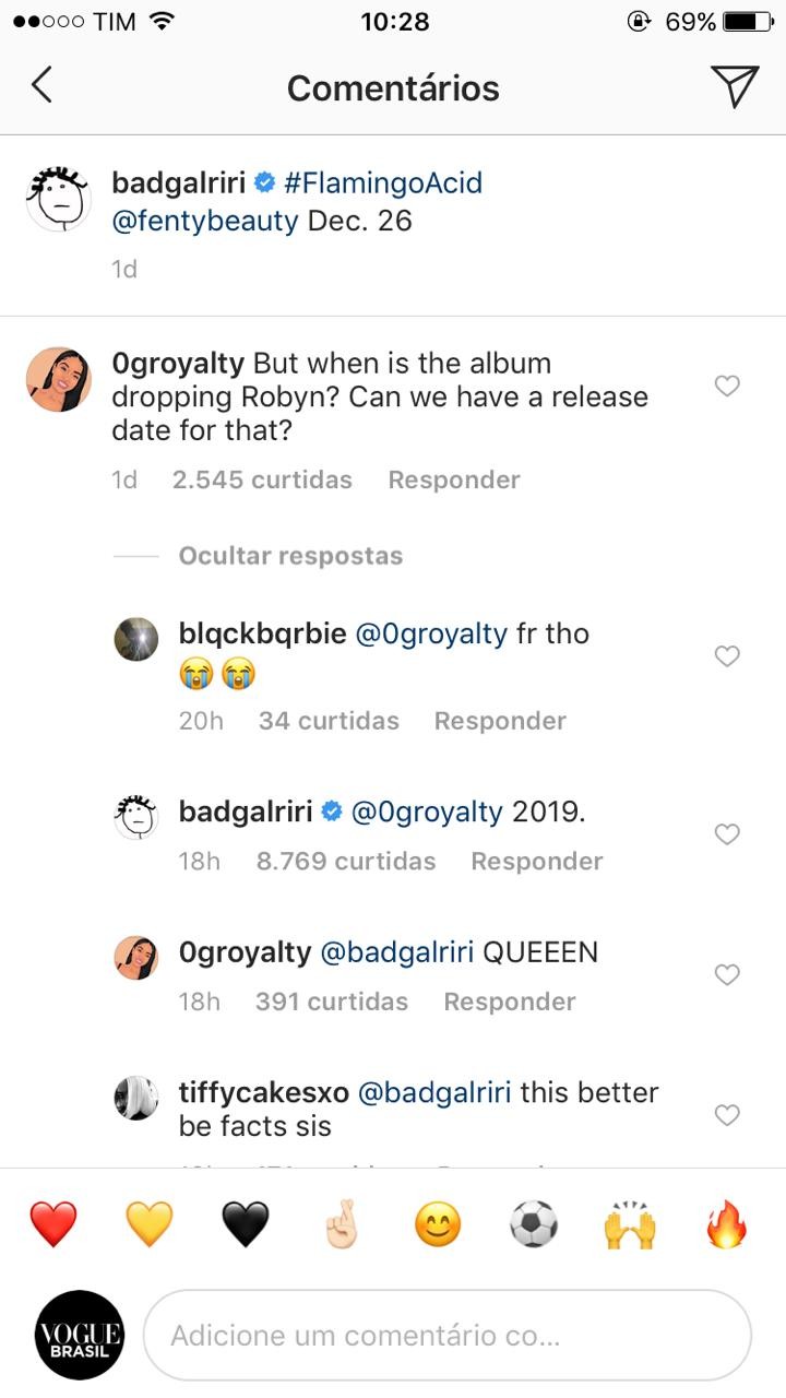 Rihanna confirma novo álbum para 2019 (Foto: Reprodução/Instagram)