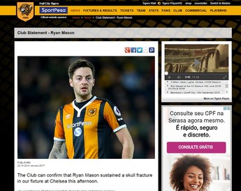 Comunicado no site oficial do Hull City diz que estado de saúde de Mason é estável (Foto: Reprodução)