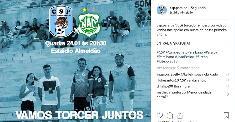 Durante Gol de Placa, CSP chegou a confeccionar entrada gratuita em jogo do Campeonato Paraibano, algo proibido por regulamento — Foto: Reprodução