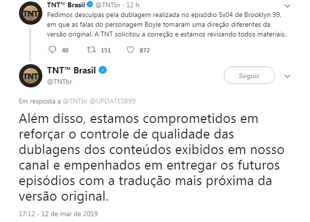 Declaração da TNT Brasil (Foto: Reprodução Twitter)