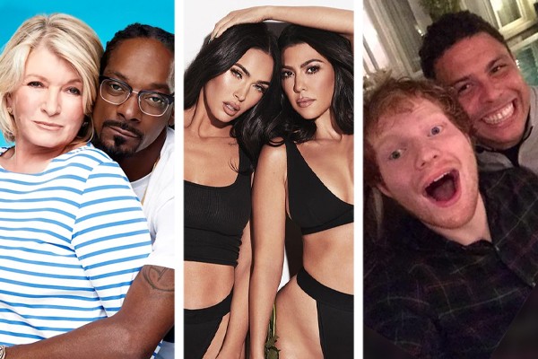 Martha Stewart e Snoop Dogg; Megan Fox e Kourtney Kardashian; Ed Sheeran e Ronaldo (Foto: Divulgação; Reprodução / Instagram)